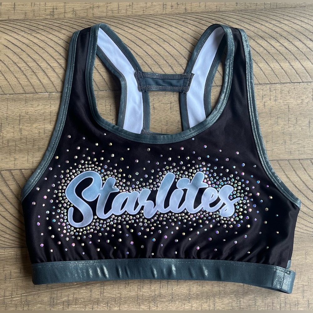 Rebel Athletic Rhinestone Embellished Top Starlites Black Grey Adult Medium